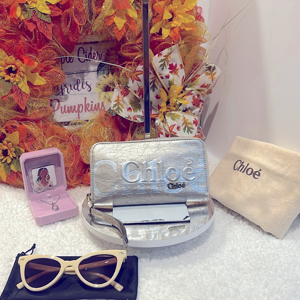 Chloe Silver/Gold  Wallet EUC Free Jewelry Earrings, Chain, Sunglasses &DustBag